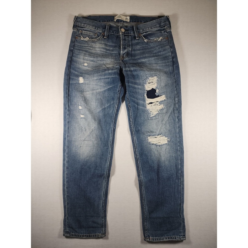 Abercrombie & Fitch NEW Boyfriend Straight Jeans Womens‎ 6R Distressed Patched